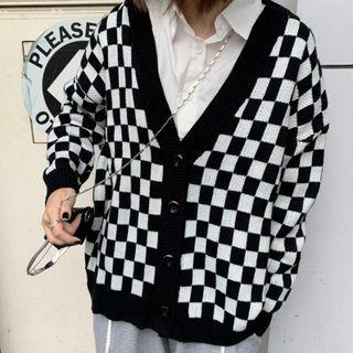 Checker Print Cardigan Checker Print - Black & White - One Size