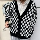 Checker Print Cardigan Checker Print - Black & White - One Size