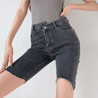 Asymmetric Skinny Denim Shorts