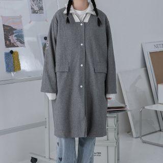 Square-neck Color-block Long Coat