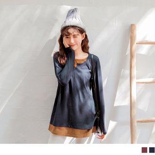 V-neck Two Tone Mock Two Piece Top