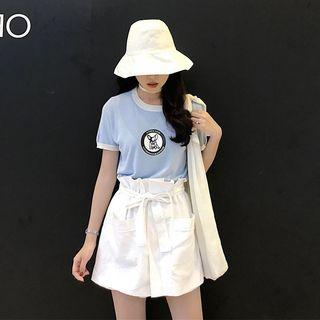 Set: Short-sleeve Print T-shirt + Skorts