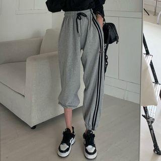 High-waist Striped Drawstring Sweatpants