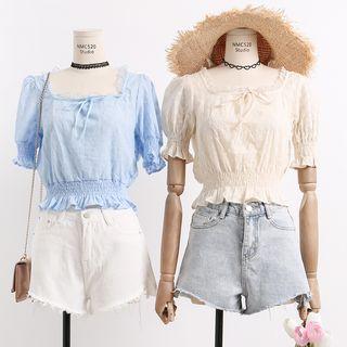 Tie-front Embroidered Cropped Top