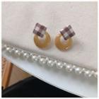 Square Plaid Resin Dangle Earring 1 Pair - Brown & White & Amber - One Size