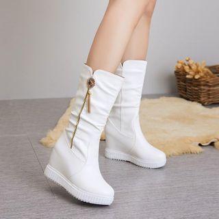 Platform Hidden-wedge Tasseled Mid-calf Boots