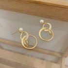 Faux Pearl Interlocking Alloy Hoop Dangle Earring 1 Pair - 925 Silver - Gold - One Size