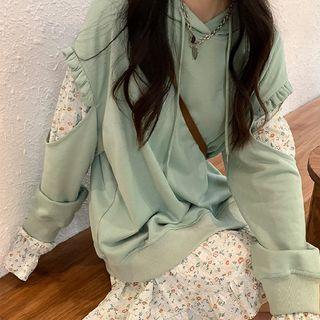 Set: Long-sleeve Floral Mini Dress + Cut Out Hoodie