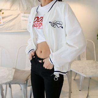 Contrast-trim Printed Zip-up Jacket