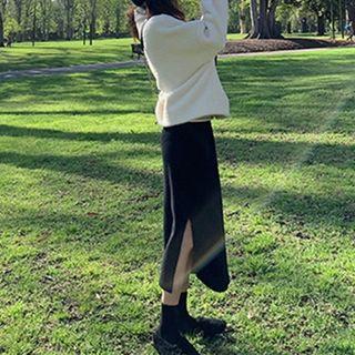 Split Hem Knit Midi H-line Skirt