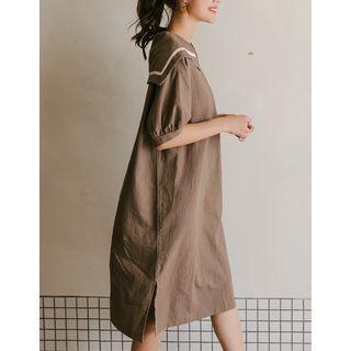 Sailor-collar Linen Blend Long Dress