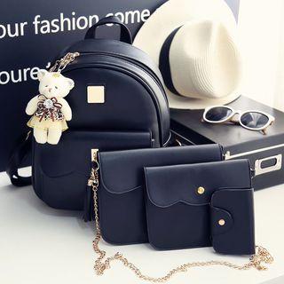 Set : Faux Leather Backpack + Pouch + Shoulder Bag + Keyholder