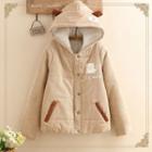 Bear Print Hooded Buttoned Padded Coat
