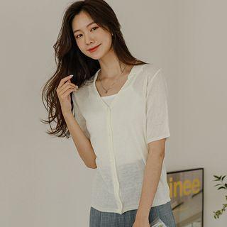 Collared V-neck Sheer Cardigan
