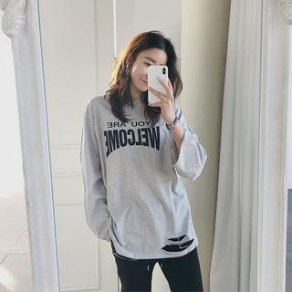 Slashed Lettered Striped T-shirt