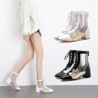 Transparent Panel Lace Up Ankle Boots