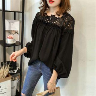 Crochet Lace Panel Chiffon Blouse