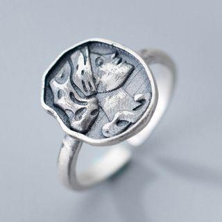925 Sterling Silver Embossed Head Open Ring Adjustable - S925 Sterling Silver Ring - One Size