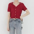 V Collar Lace Up Short-sleeved Knit Top