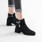 Faux Leather Embellished Knotted Block Heel Short Boots