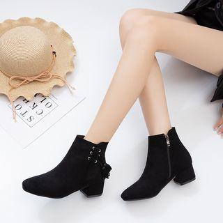 Chunky Heel Tasseled Short Boots