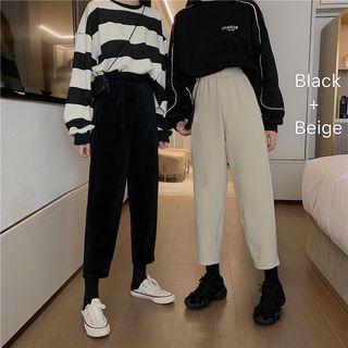 Elastic High-waist Straight-cut Crop Pants