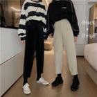Elastic High-waist Straight-cut Crop Pants