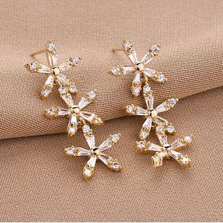 Rhinestone Flower Drop Earring 1 Pair - Qr84 - Gold - One Size