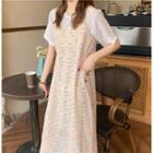 Short-sleeve Plain Top / Sleeveless Floral Print Dress