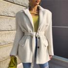 Peaked-lapel Loose-fit Jacket With Belt