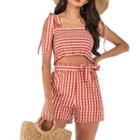 Set: Gingham Cropped Camisole Top + Shorts