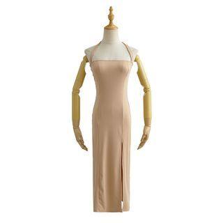 Spaghetti-strap Halter Neck Slit Sheath Dress
