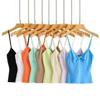 V-neck Twisted Knit Cropped Camisole Top