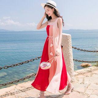 Sleeveless Color Block Maxi A-line Dress