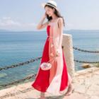 Sleeveless Color Block Maxi A-line Dress