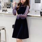 Set: Mock-neck Long-sleeve Top + Sleeveless A-line Dress