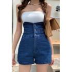 Plain Tube Top / Ultra High-waist Denim Shorts