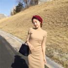 Short-sleeve Midi Sheath Knit Dress