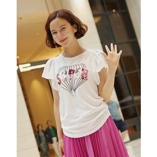 Crew-neck Sequined-lettering T-shirt