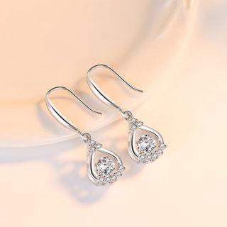 Rhinestone Sterling Silver Dangle Earring 1 Pair - 925 Silver - White - One Size