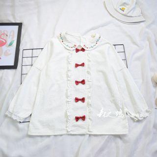 Embroidered Bow Blouse