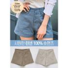 Button-fly Linen Shorts