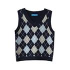 Argyle Print Knit Vest Navy Blue - One Size