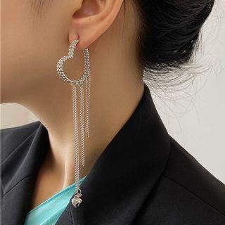 Heart Alloy Fringed Earring 1 Pair - White - One Size