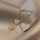Heart Rhinestone Asymmetrical Dangle Earring 1 Pair - Silver Rhinestone - Gold - One Size
