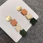 Alloy Disc Wooden Square Dangle Earring 1 Pair - As Shown In Figure - One Size