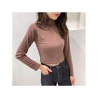 Cropped Turtleneck Top Brown - One Size