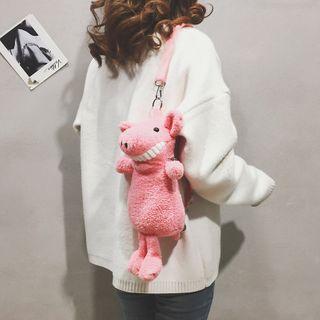 Furry Cartoon Pig Crossbody Bag Pink - One Size