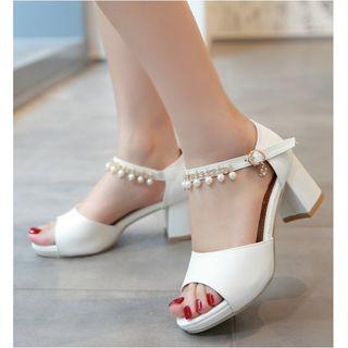 Embellished Ankle Strap Peep Toe Pumps