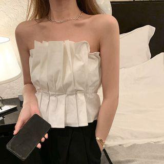 Ruched Plain Tube Top White - One Size